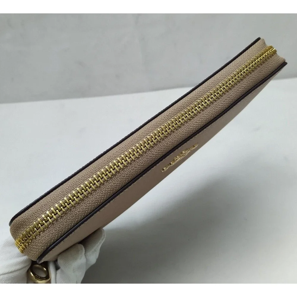 Coach Taupe Brown Crossgrain Leather Zip Around Credit Card Wallet - NWT $298